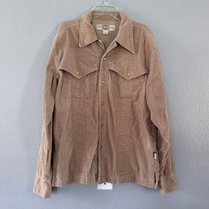 Vtg Y2K BC Ethic Women’s Corduroy Tan Pearl Snap Front Shirt L Western Cowgirl